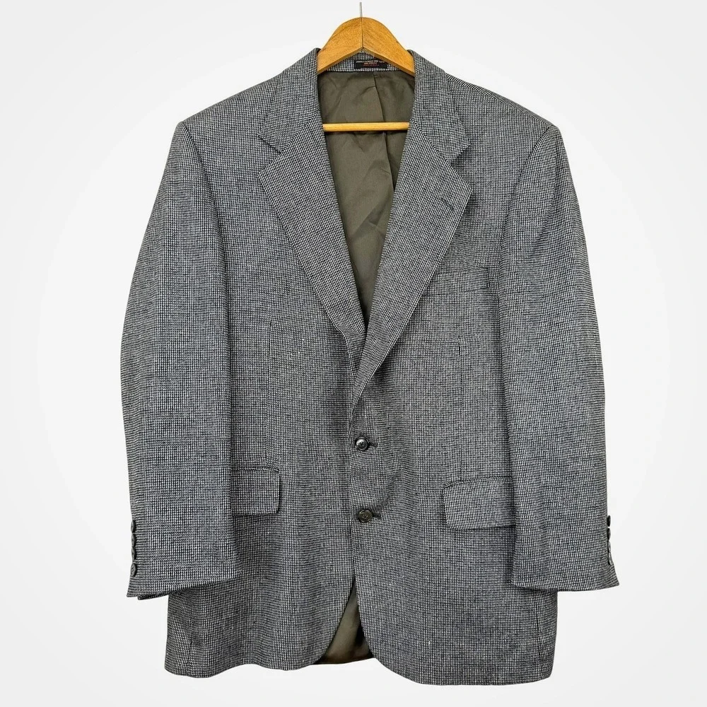 Andover Reed Mens Wool Blend Blazer Size 43R Gray Houndstooth‎ Sport Coat USA